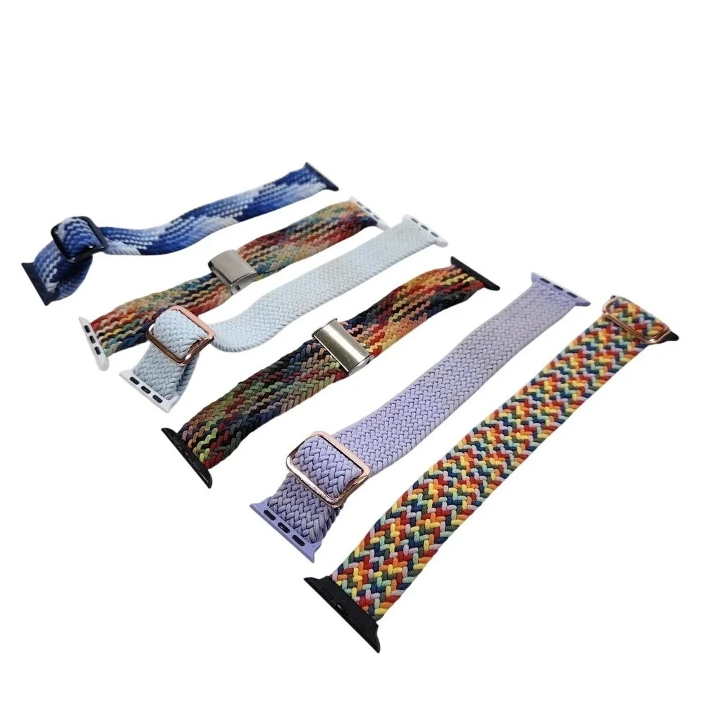 6‎ Pack Braided Solo Loop Adjustable Bands for Apple Watch Multi Color Set